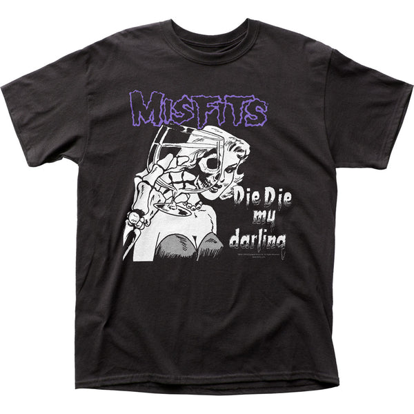 Black officially licensed Misfits Die Die My Darling Tee featuring skeletal design