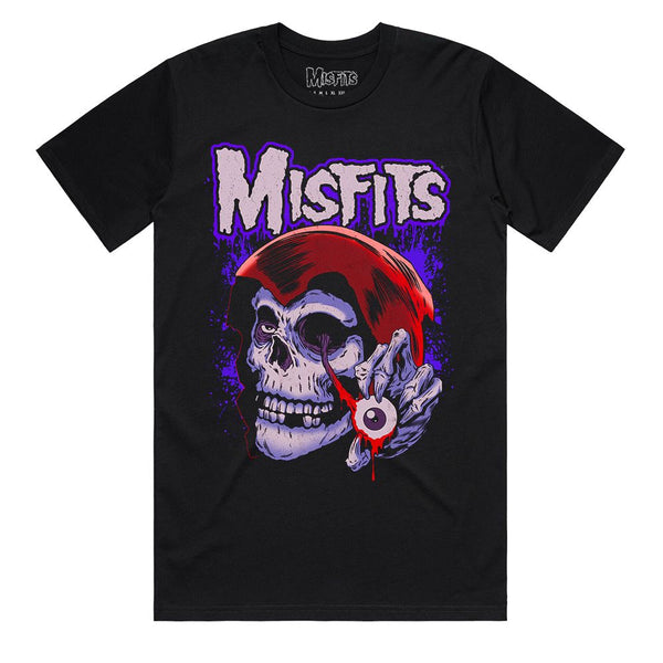 Black tee featuring Misfits Evil Eye design by Monster Mark Kosobucki