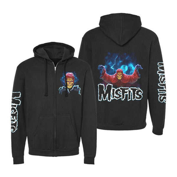 Black hoodie featuring Misfits Resurrection Fiend artwork on front and back