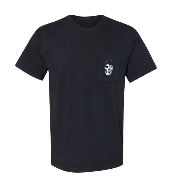 Black Whalen Fiend Skull Pocket Tee featuring small skull graphic on chest pocket