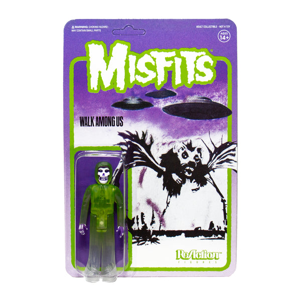 Action figure packaging for Misfits Fiend in green from Walk Among Us on purple card