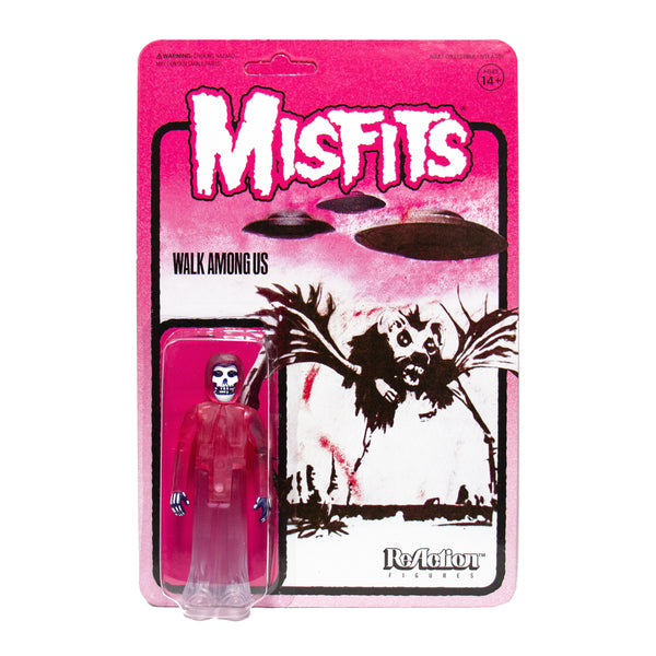 Misfits Walk Among Us themed toy packaging featuring pink background and translucent figure
