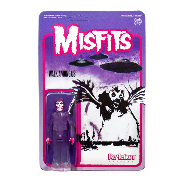 Packaging for Misfits Fiend Walk Among Us Reaction Figure in purple and pink colors