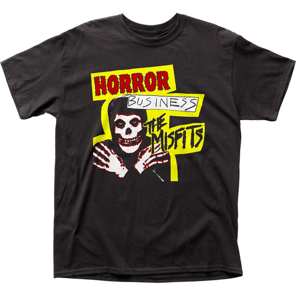 Black tee featuring Misfits Horror Business graphic design with skull and vibrant colors