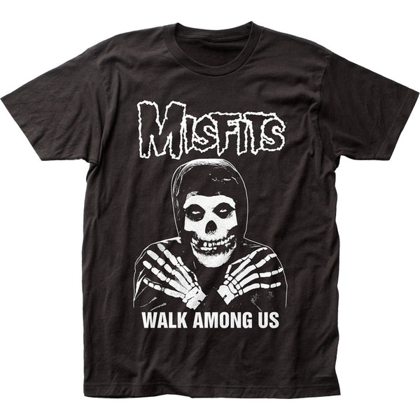 Black Misfits Walk Among Us Tee featuring iconic band logo and skeleton mascot design