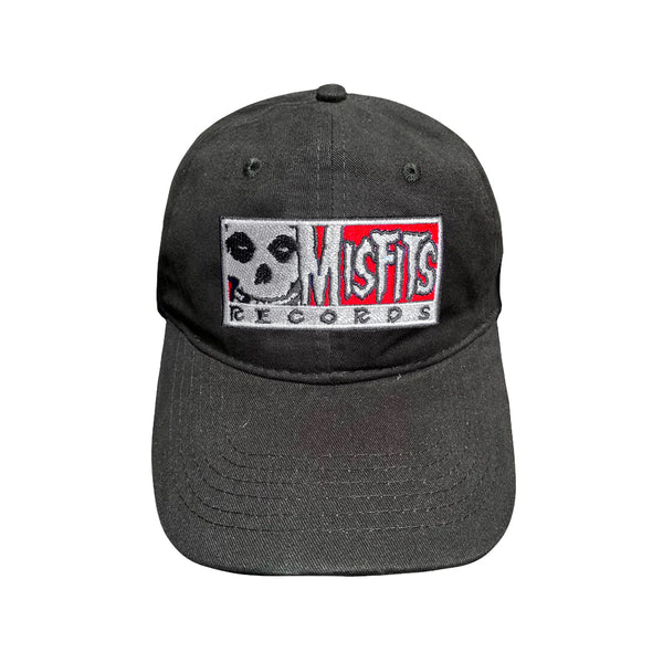 Dark gray embroidered ball cap with Misfits Records logo patch on front
