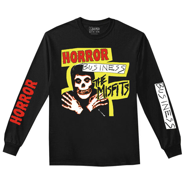 Black long sleeve Horror Buisness Long shirt with colorful skull graphic design