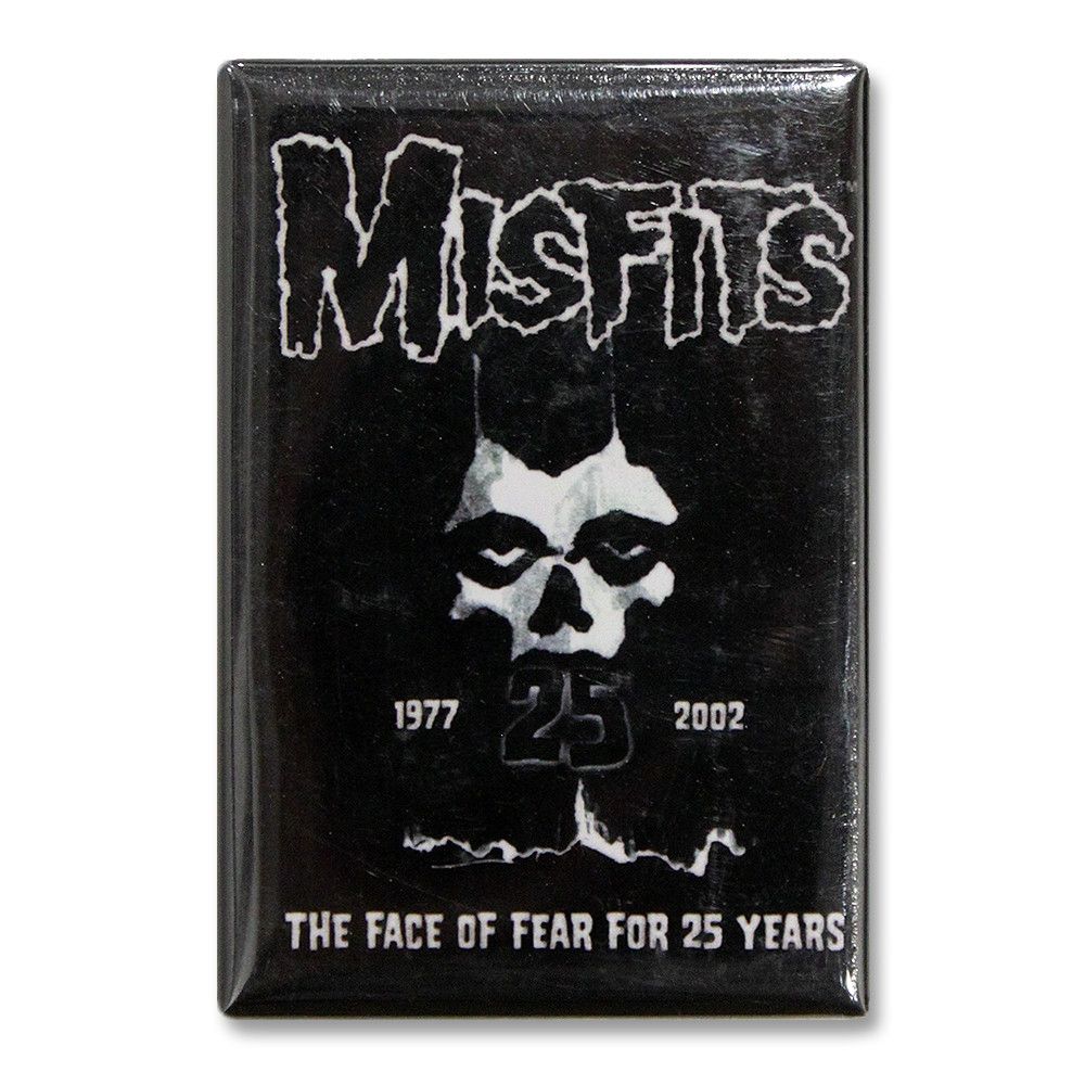 Rectangular black magnet featuring Misfits 25th Anniversary logo and design