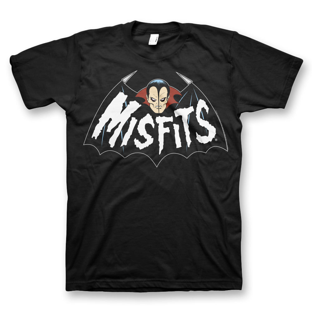 Black Jerry Bat Logo T-Shirt featuring vampire face and bat wings design