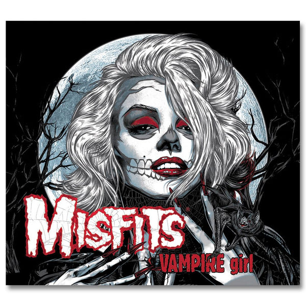 Stylized illustration of a vampire girl with skull face paint for Official Misfits Vampire CD