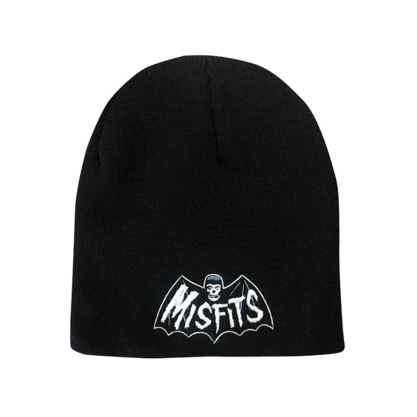 Black knit Bat Fiend Beanie with official Misfits logo featuring skull and bat wings