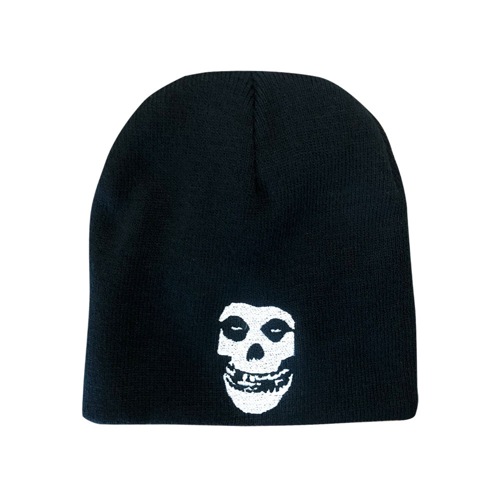 Black knit beanie featuring a white skull design from the Classic Fiend Skull collection