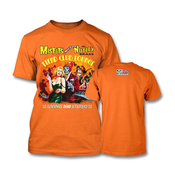 Orange Fiend Club Lounge T-Shirt with colorful rock band graphic design on front