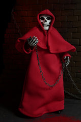Skeleton in a red hooded robe holding chains, Misfits Fiend 8’’ clothed action figure