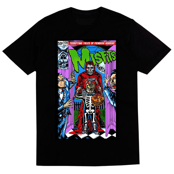 Black T-shirt with colorful horror comic design, Misfits Trick or Treat Black Tee