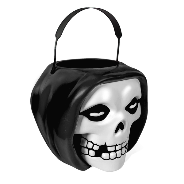 Skull-shaped Halloween candy bucket with black handle, Misfits Fiend SuperBucket