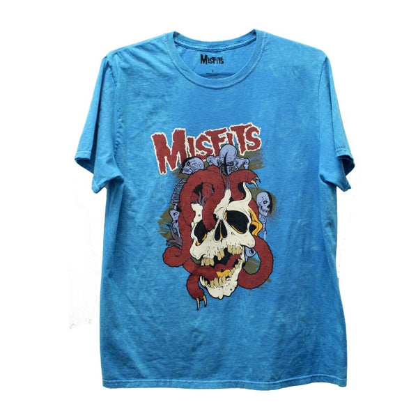 Blue Dyed Tee featuring Misfits skull design with red text, Squirm Blue Dyed style