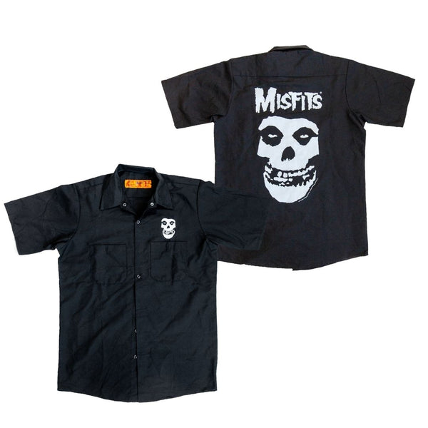 Black short-sleeved work shirt with embroidered Fiend Skull logo on back