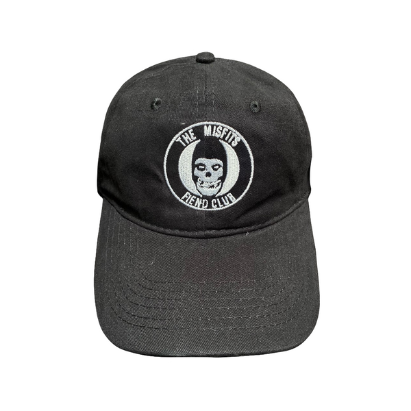 Black Fiend Club embroidered hat with a skull logo and text design