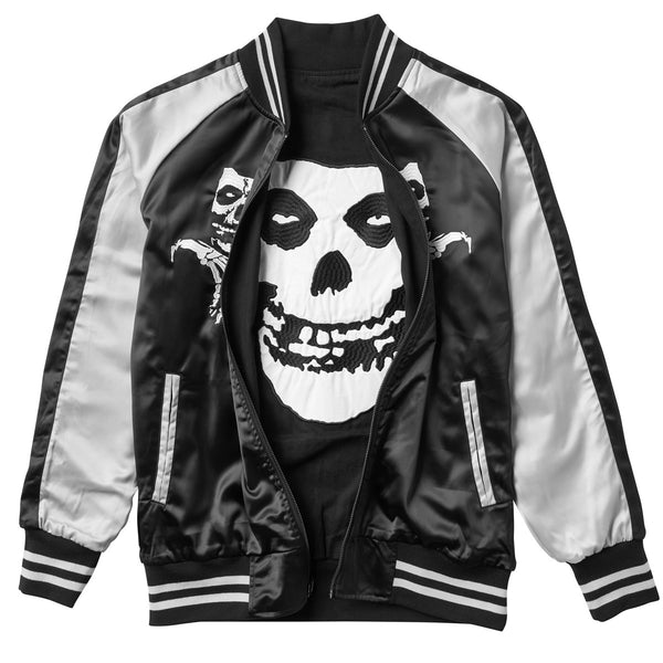Black and silver Misfits Reversible Jacket with skull design and embroidered details