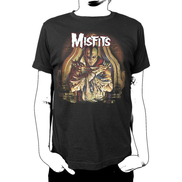 Black Misfits DEAD ALIVE T-Shirt featuring a skeletal figure band graphic