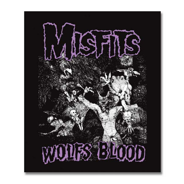 Album cover artwork for Misfits Wolfs Blood featuring a skeletal figure and wolves for wolf’s blood sticker