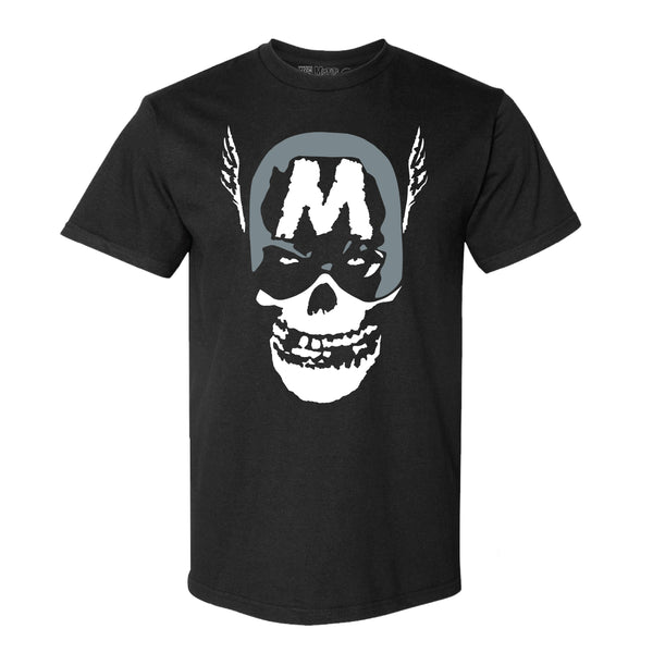 Black Super Fiend T-Shirt with stylized skull and M, part of official Misfits collection