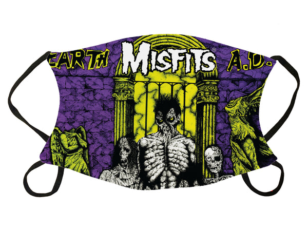 High-quality 2-layer face mask featuring Misfits Earth AD artwork with gothic imagery