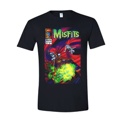 Black t-shirt with colorful Misfits Hell Fiend graphic design for stylish fans