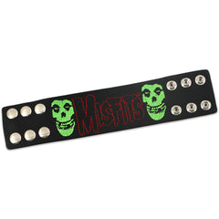 MISFITS LEATHER STUDDED EMBROIDERED FIEND SKULL AND LOGO SNAP ON WRISTBAND
