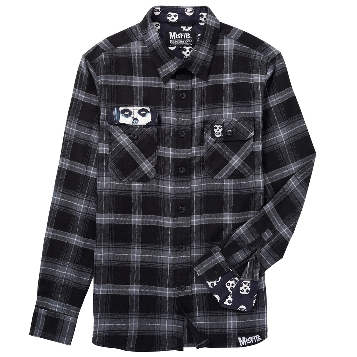 Misfits Grey Black Long Sleeve Flannel Shirt