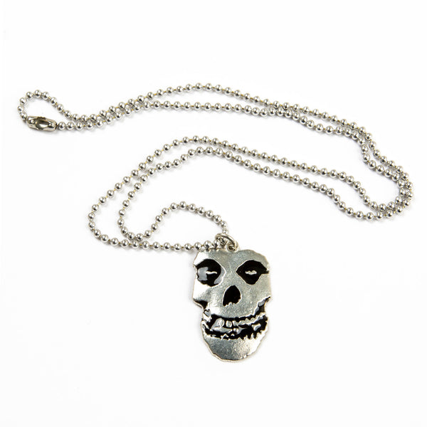 Skull-shaped pendant on Misfits Pewter Ball Necklace with metal ball chain